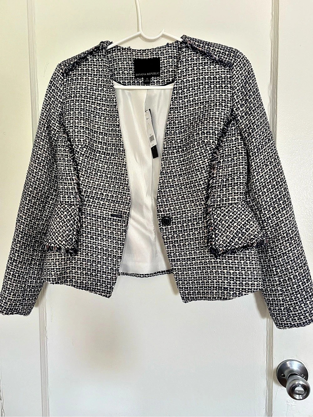 Banana Republic Women's Textured Boucle Blazer in Blue & White NWT